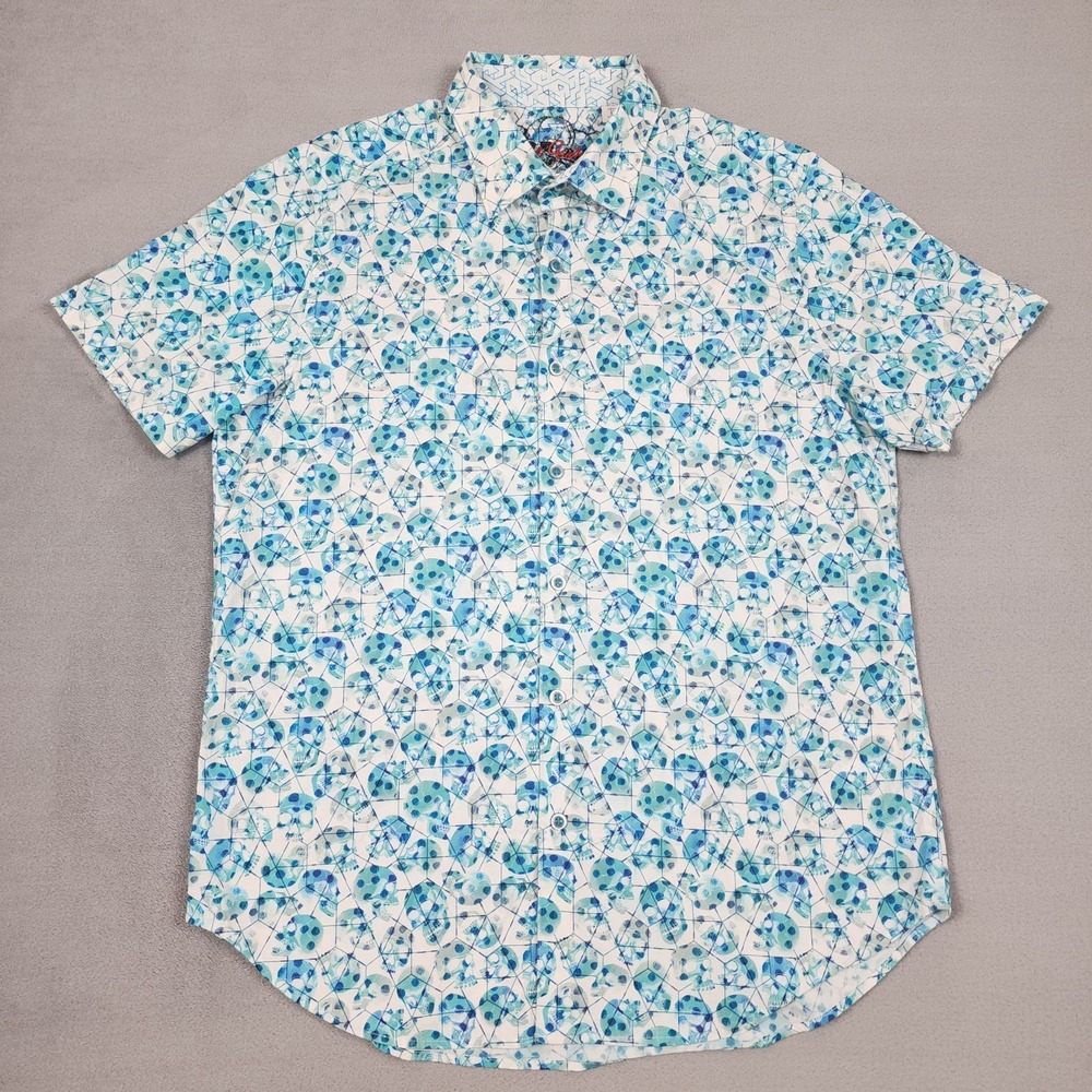 Robert Graham Button Up Shirt Mens L White Skull Print Cotton Stretch Designer